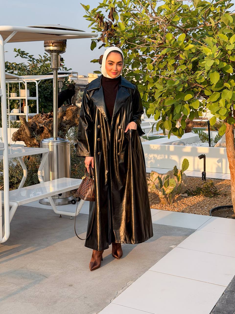 black leather trench coat. C:J1067