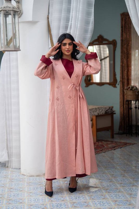 Light pink linen dress with hand-beading. C:J1083