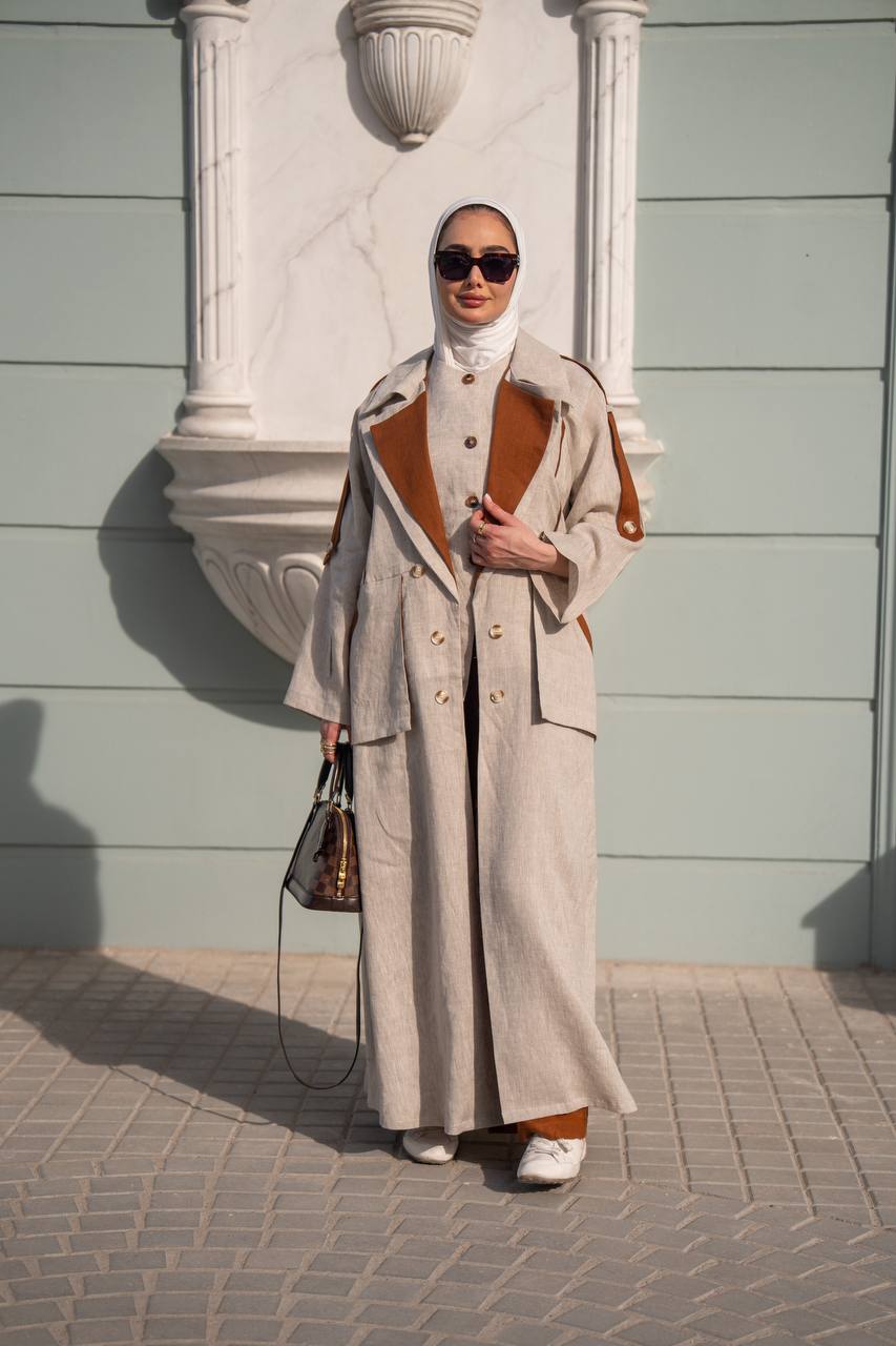 Beige linen trench coat. C:1089