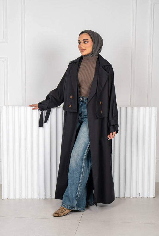 Black trench coat. C:J1018 Black