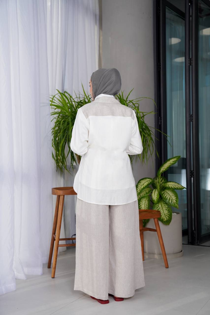 Beige linen shirt and pants set C:J1012