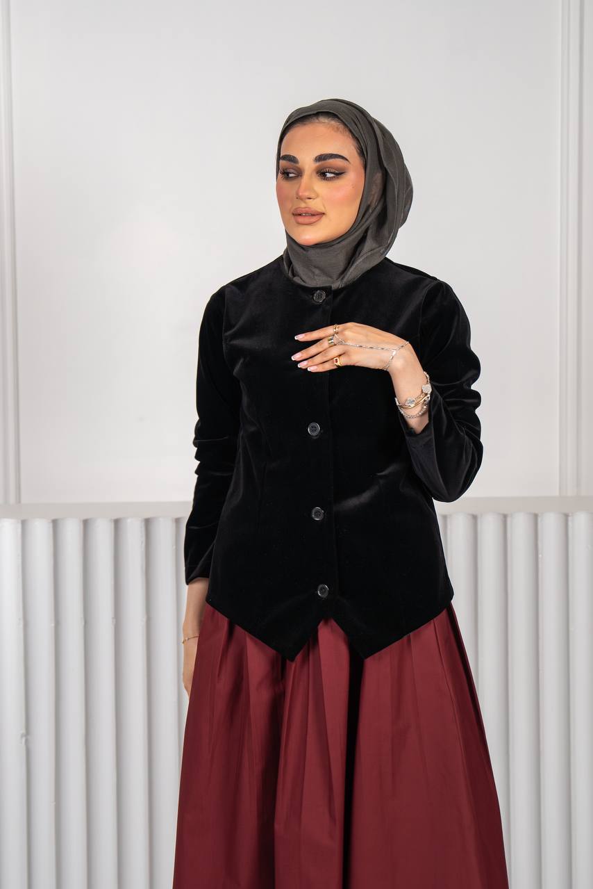 Black velvet jacket set with burgundy skirt C:J1020 black