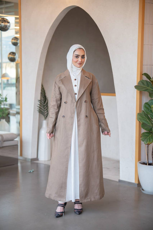 ترنش كوت بخام لينن باللون البيج C:J1035 Beige