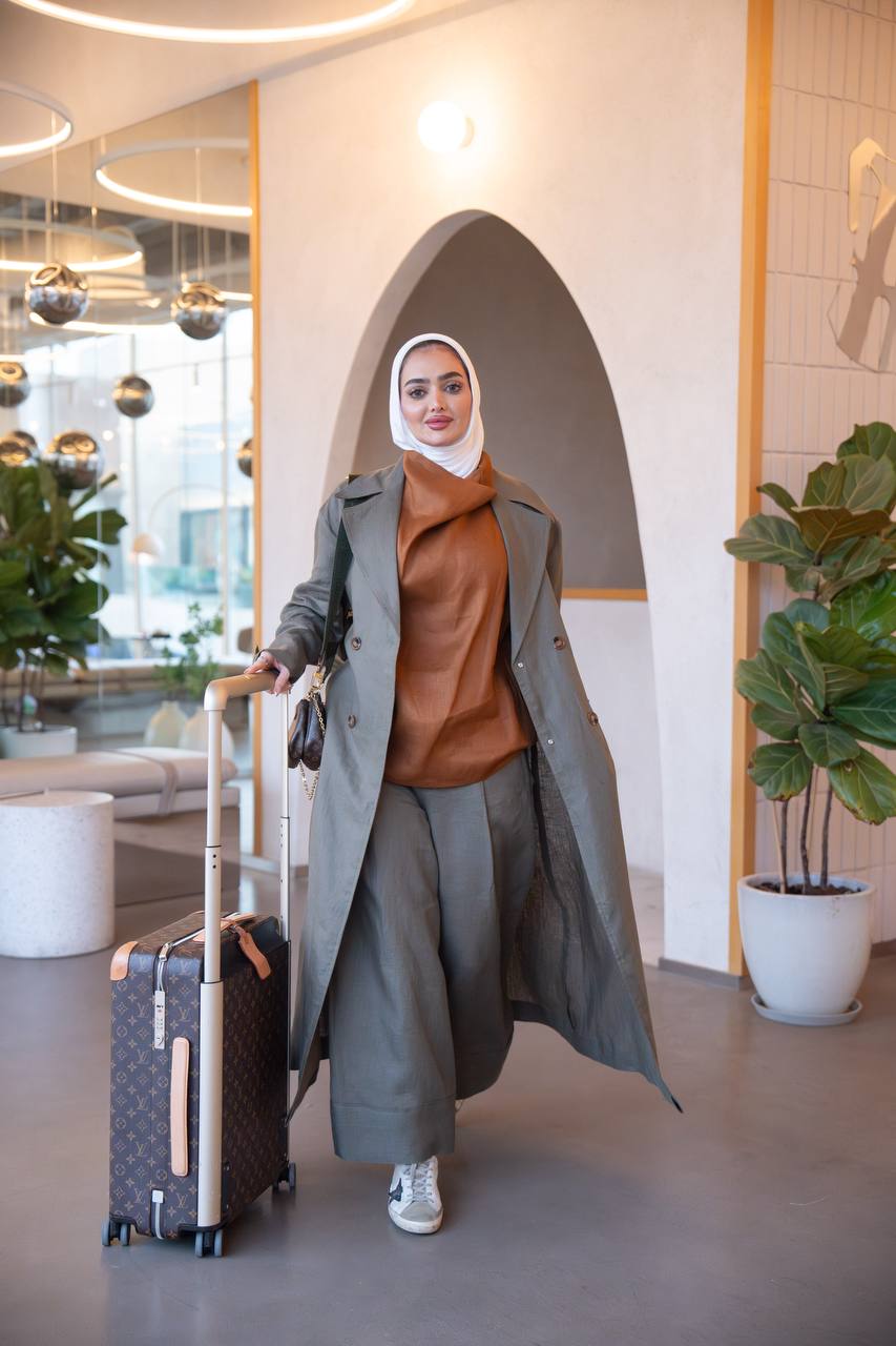 Olive color trench coat with inner set C:J1035 Set