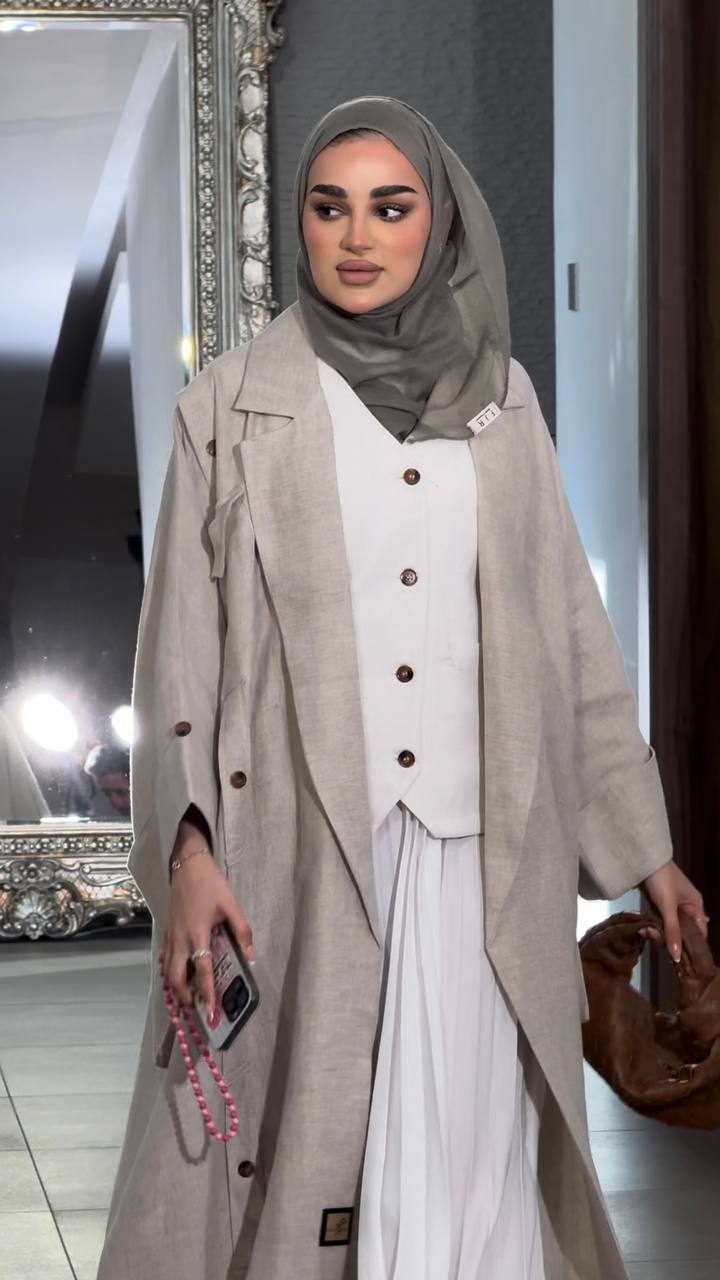 Free size linen blazer in beige C:6499 Beige