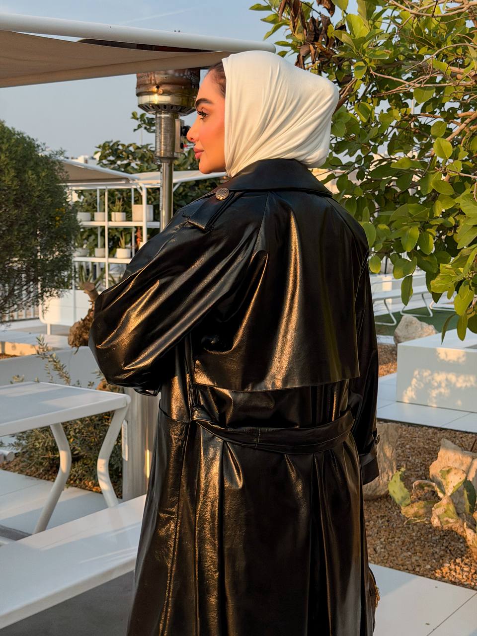 black leather trench coat. C:J1067