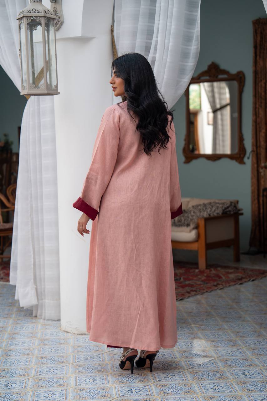 Light pink linen dress with hand-beading. C:J1083
