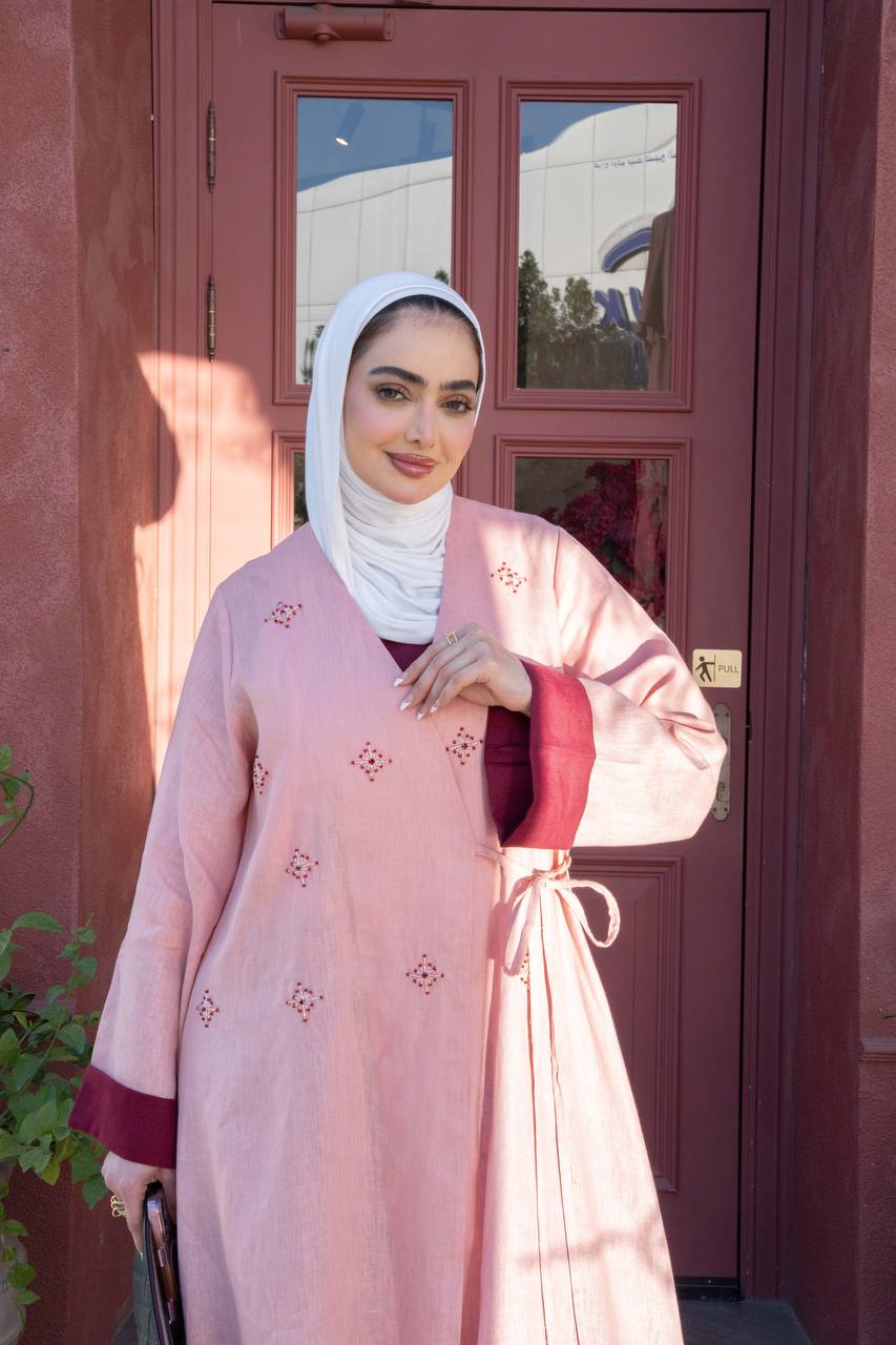 Light pink linen dress with hand-beading. C:J1083