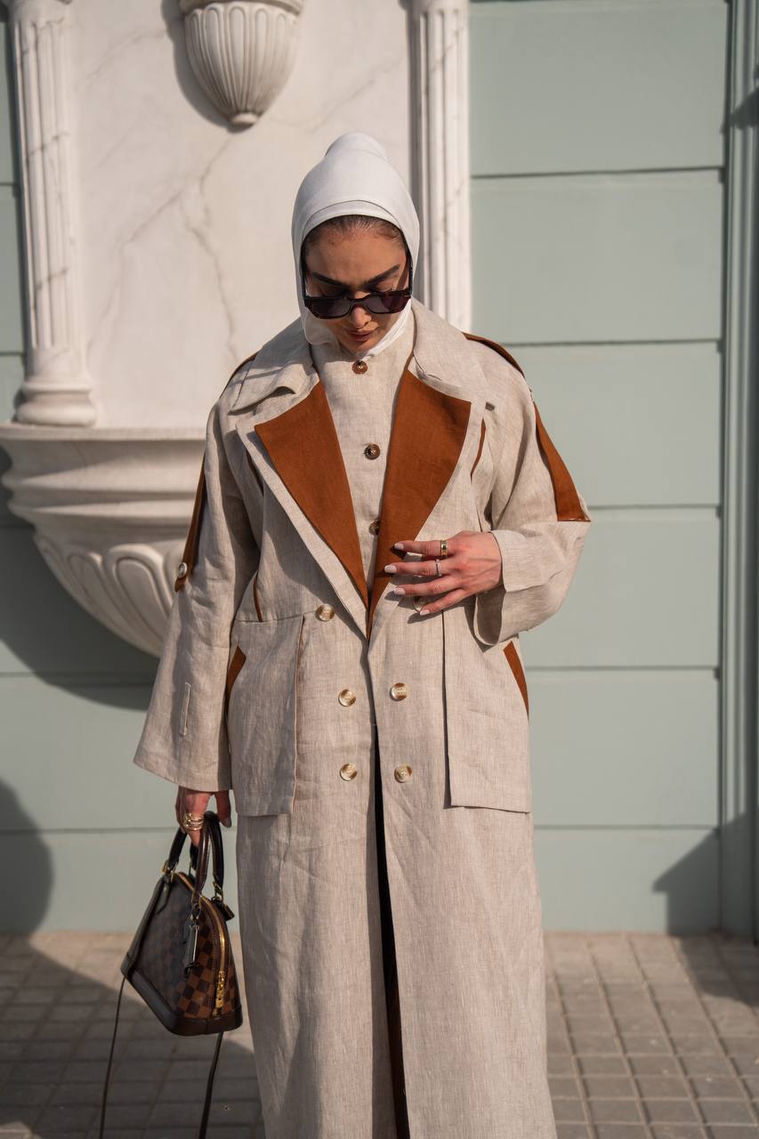 Beige linen trench coat. C:1089