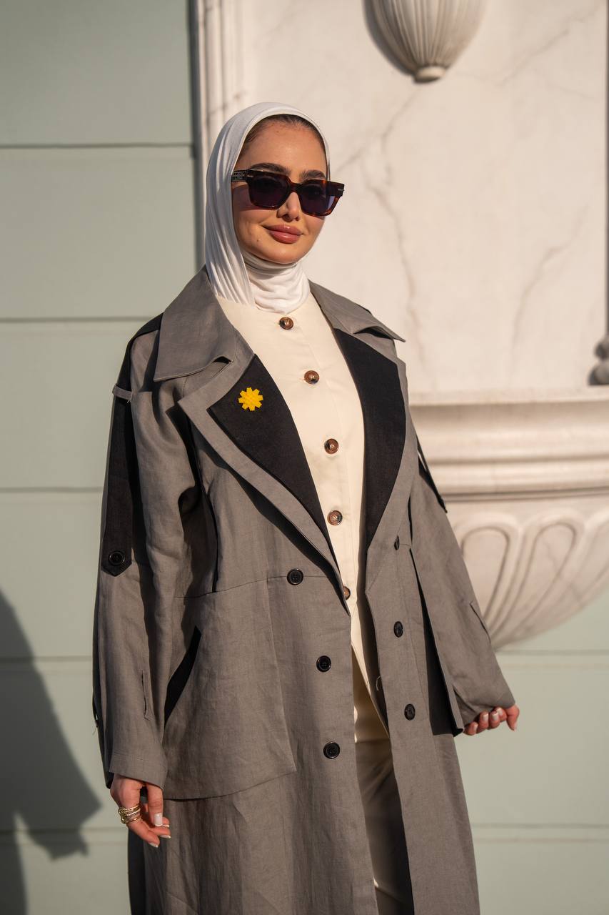 Gray trench coat linen. C:1089