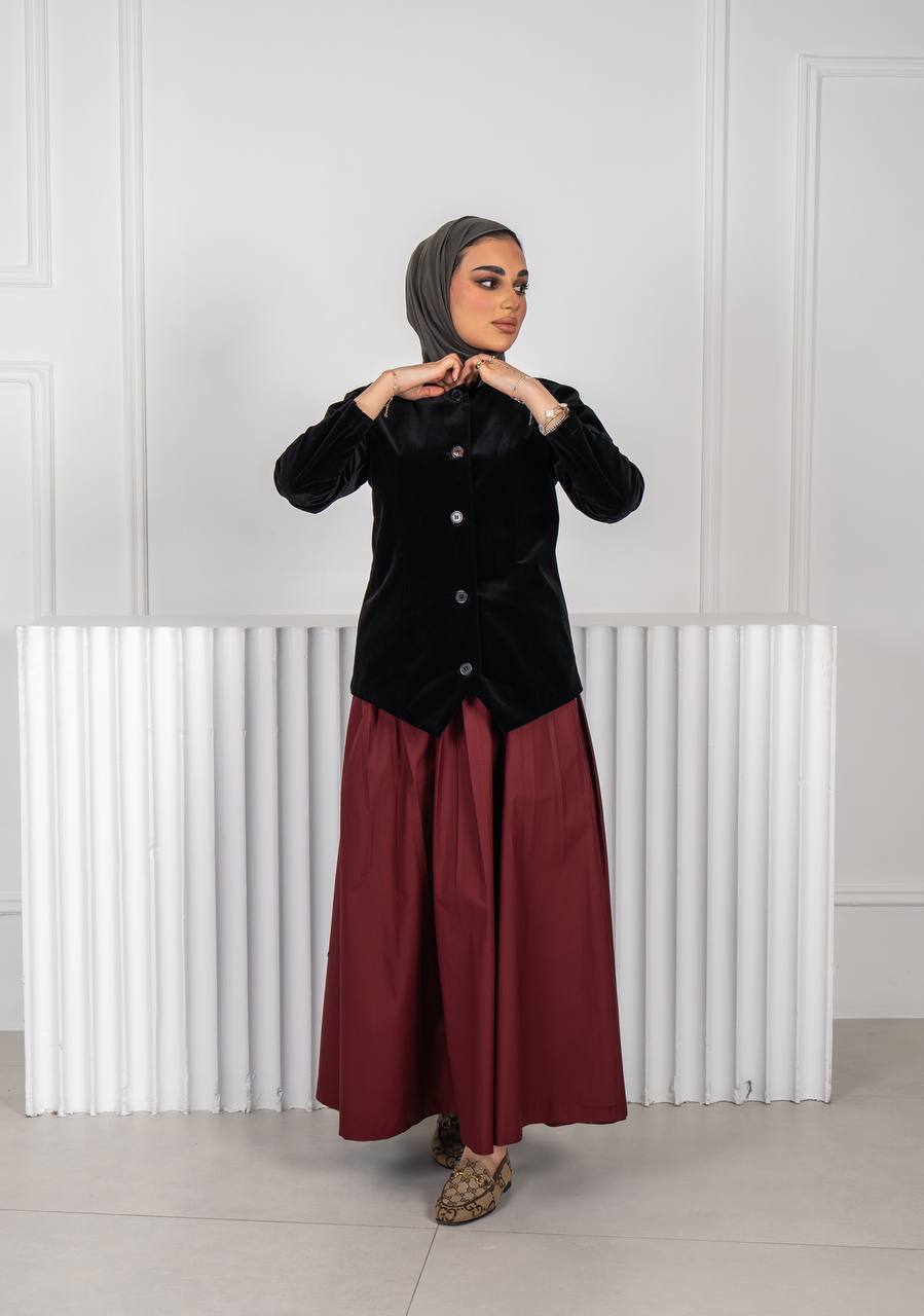 Black velvet jacket set with burgundy skirt C:J1020 black