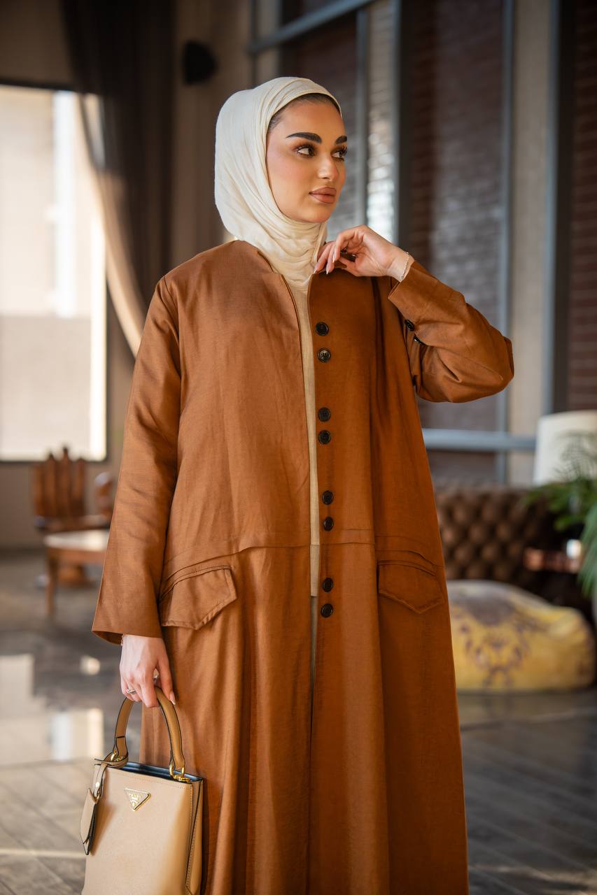 Camel vest and inner set, made of natural linen C:J1021 brown set