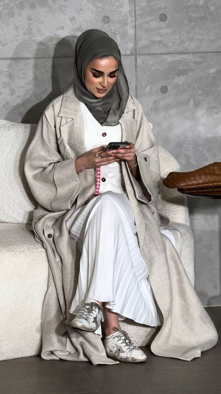 Free size linen blazer in beige C:6499 Beige