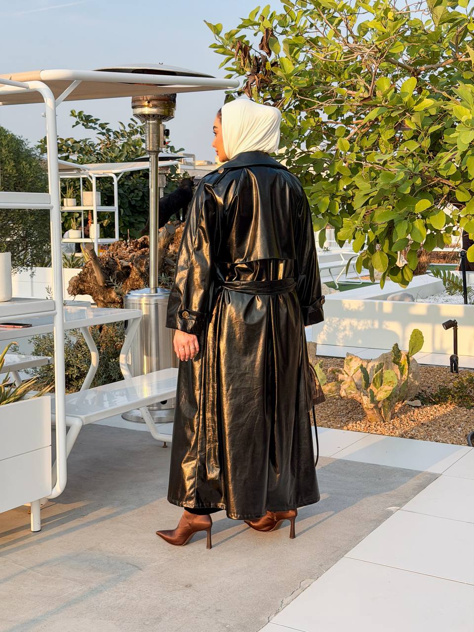 black leather trench coat. C:J1067