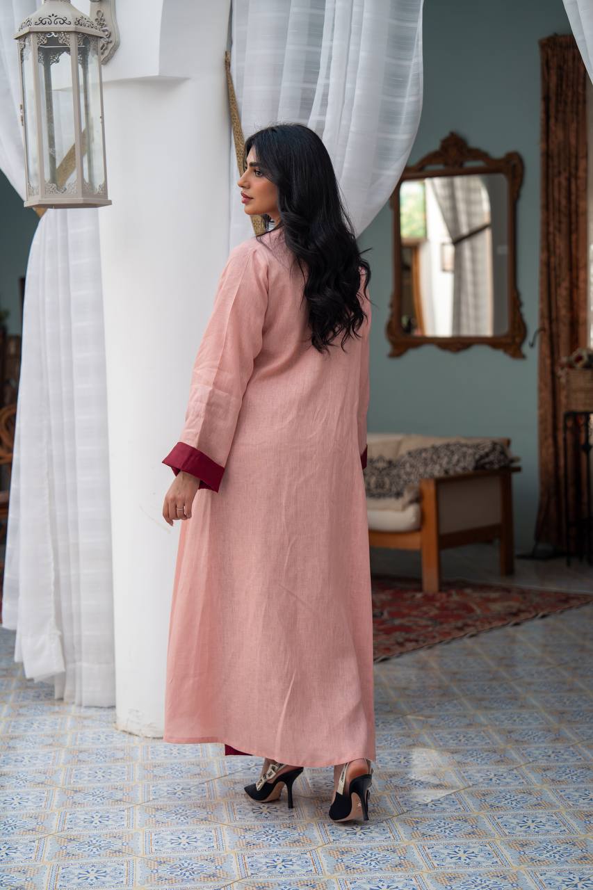 Light pink linen dress with hand-beading. C:J1083