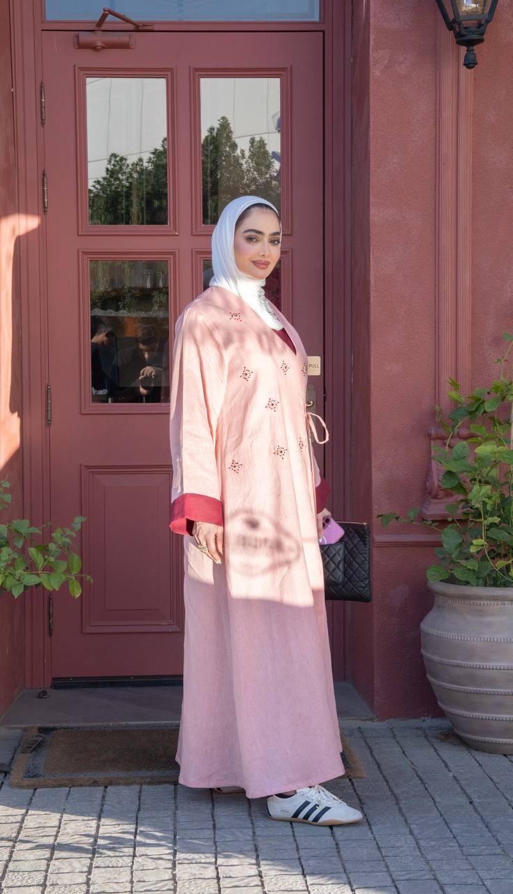 Light pink linen dress with hand-beading. C:J1083