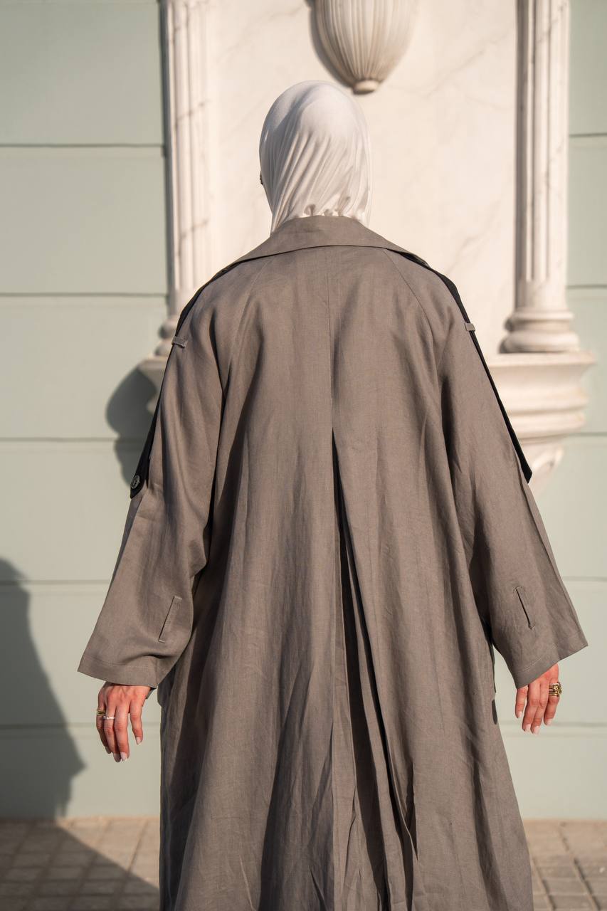 Gray trench coat linen. C:1089