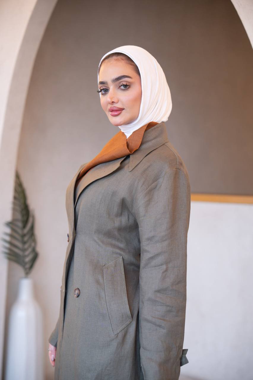 Olive color trench coat with inner set C:J1035 Set