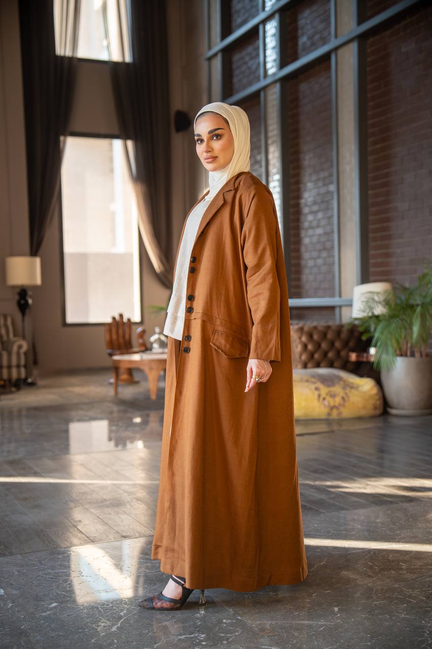 Camel vest and inner set, made of natural linen C:J1021 brown set
