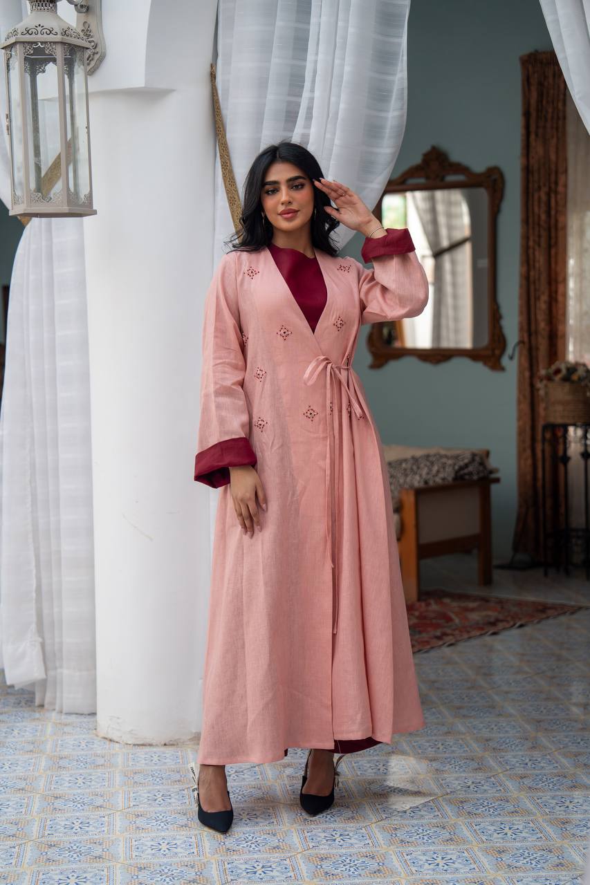 Light pink linen dress with hand-beading. C:J1083