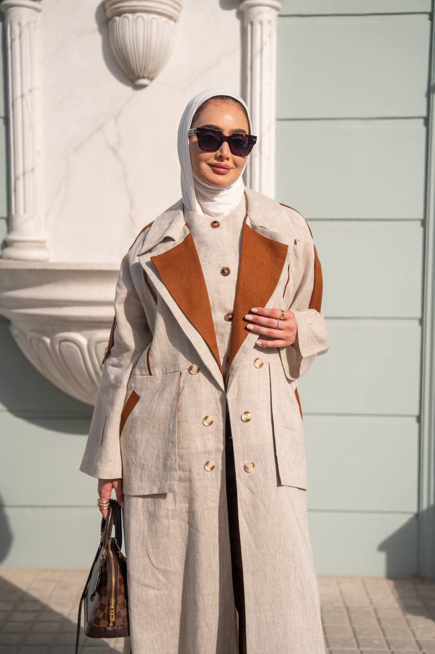 Beige linen trench coat. C:1089