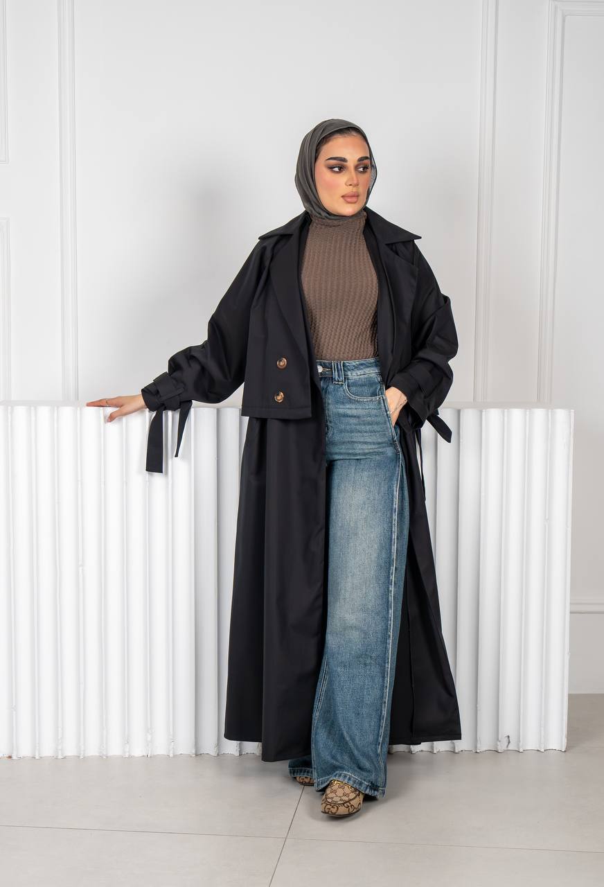 Black trench coat. C:J1018 Black