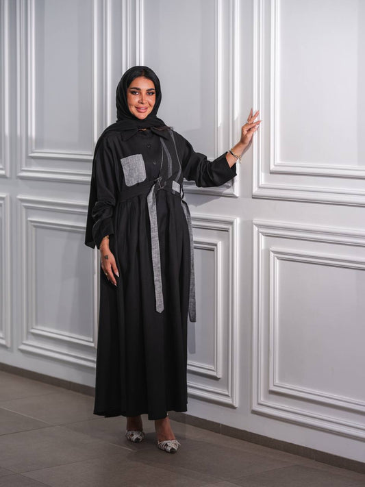 Black linen abaya. C:J6515