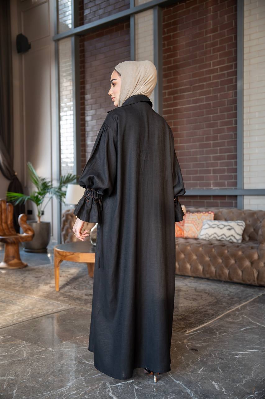 عباية لينن باللون الاسود مع شك يدوي C:J1023 Black
