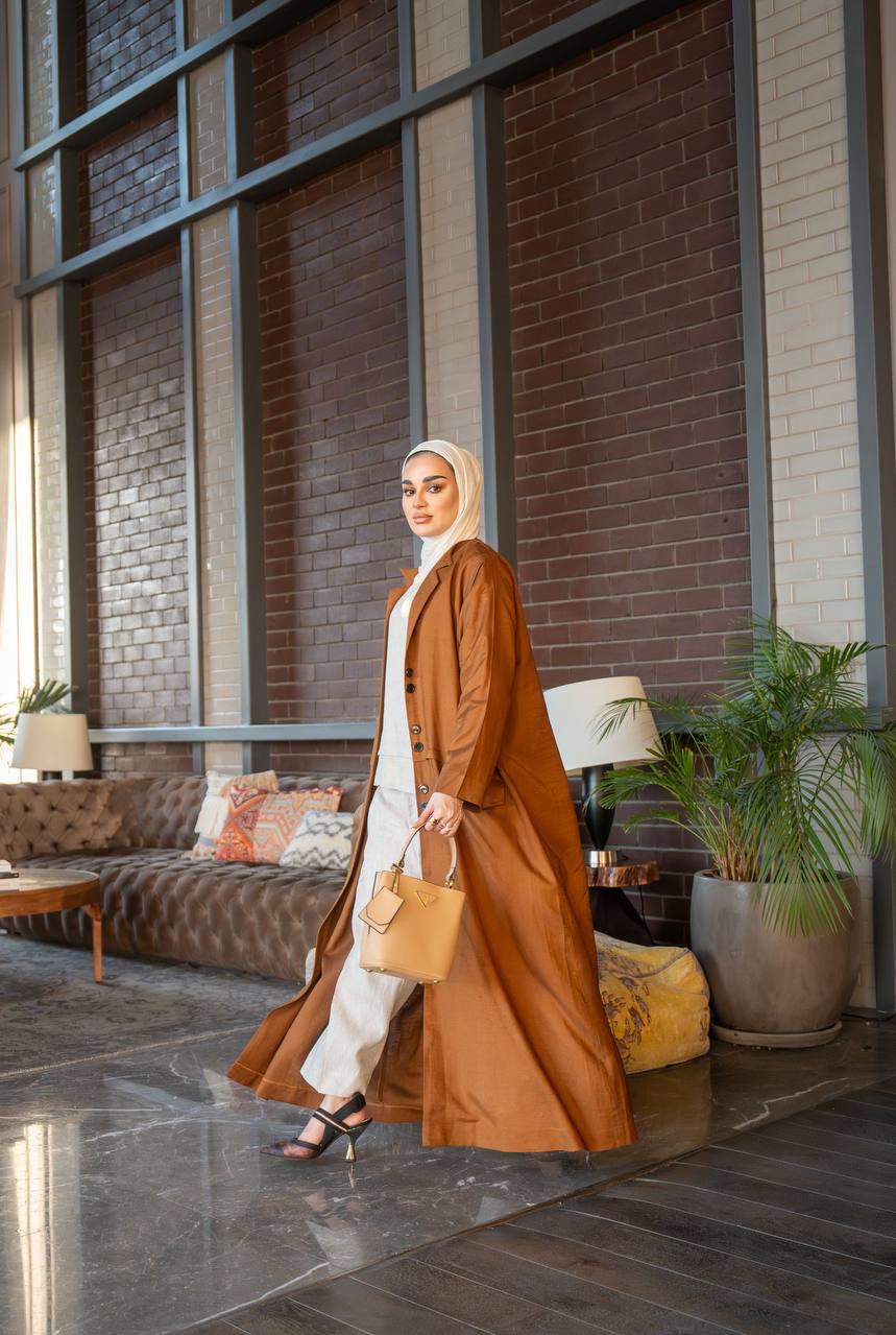 Camel vest and inner set, made of natural linen C:J1021 brown set