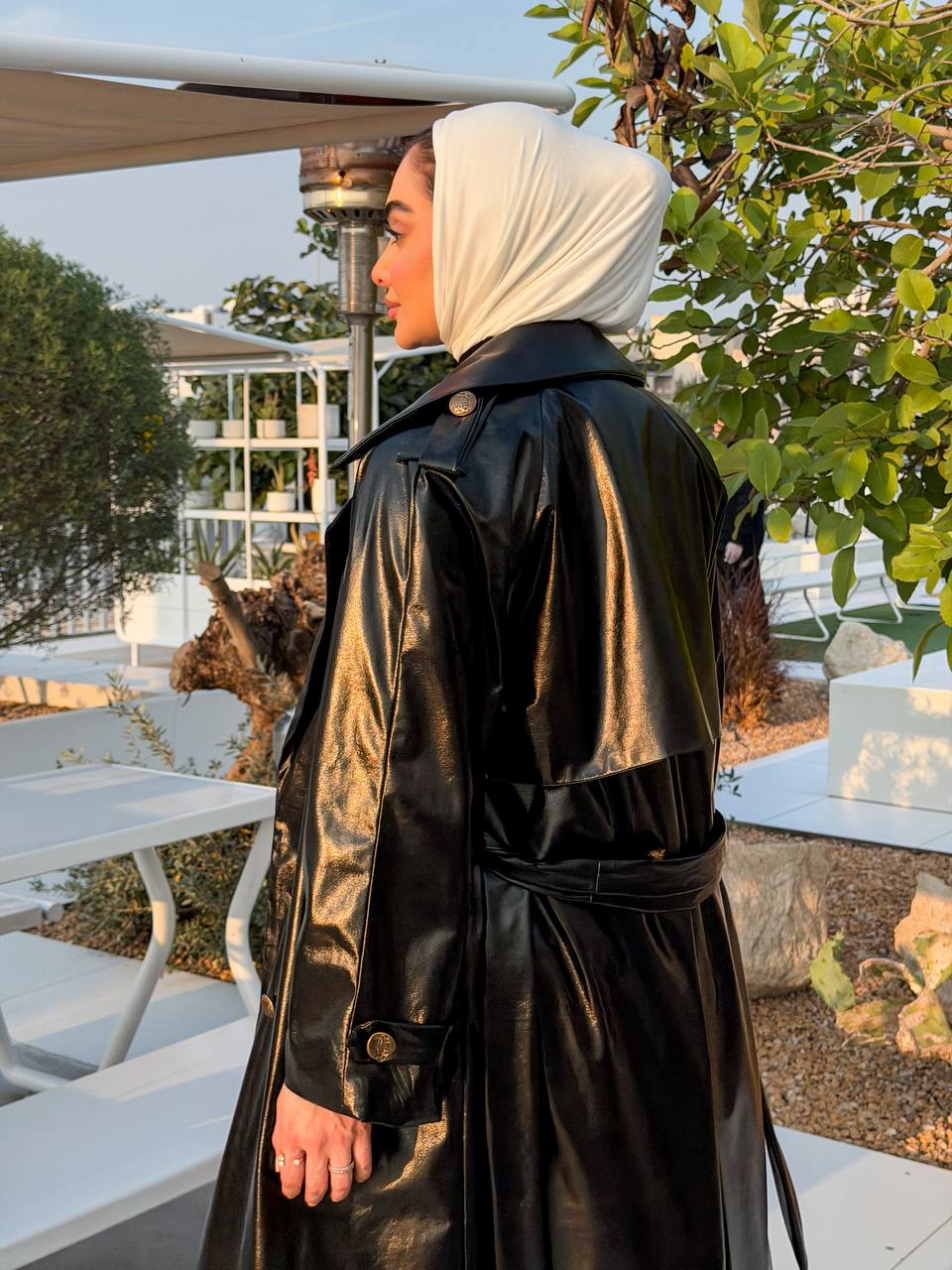 black leather trench coat. C:J1067