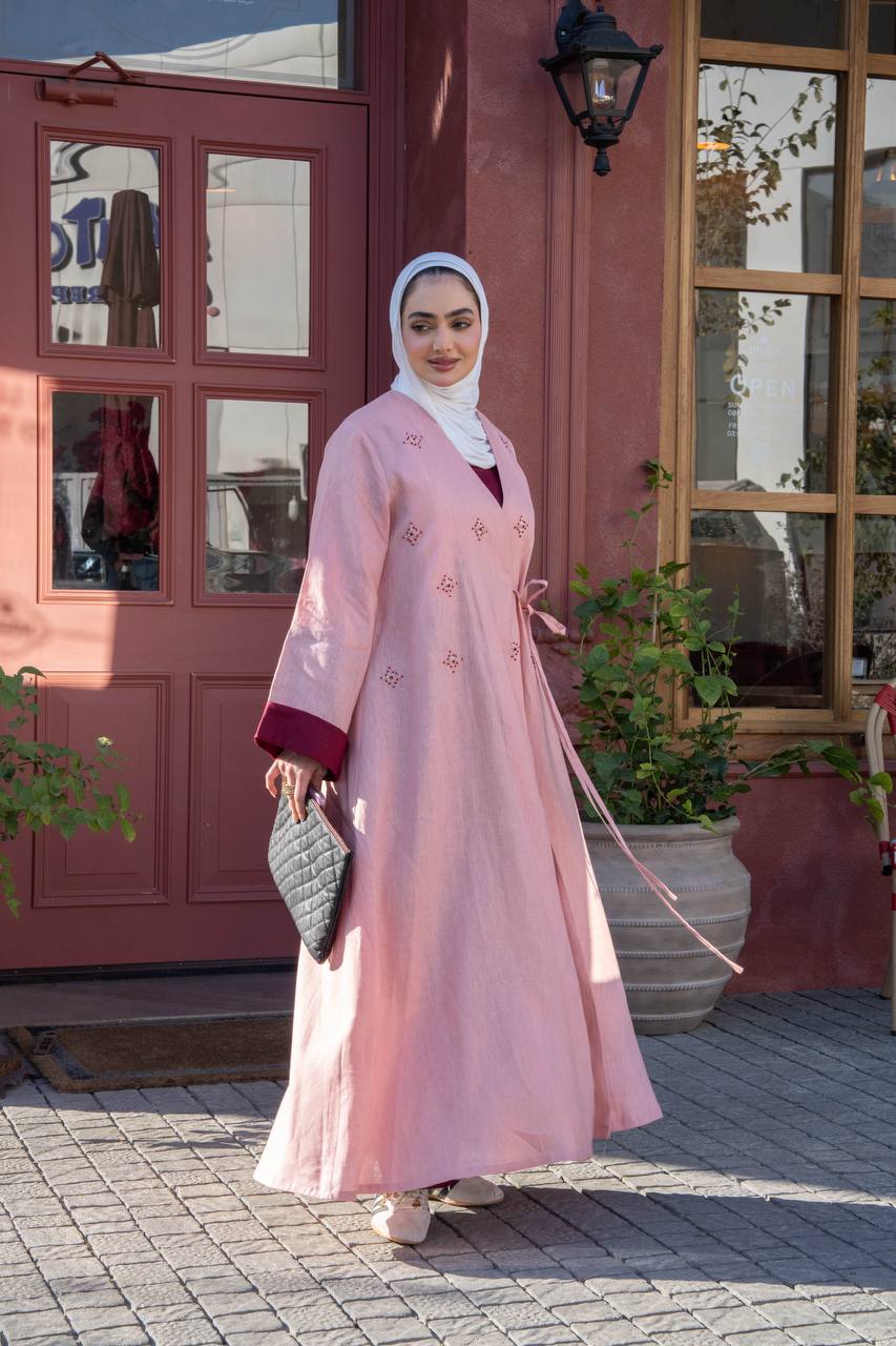 Light pink linen dress with hand-beading. C:J1083