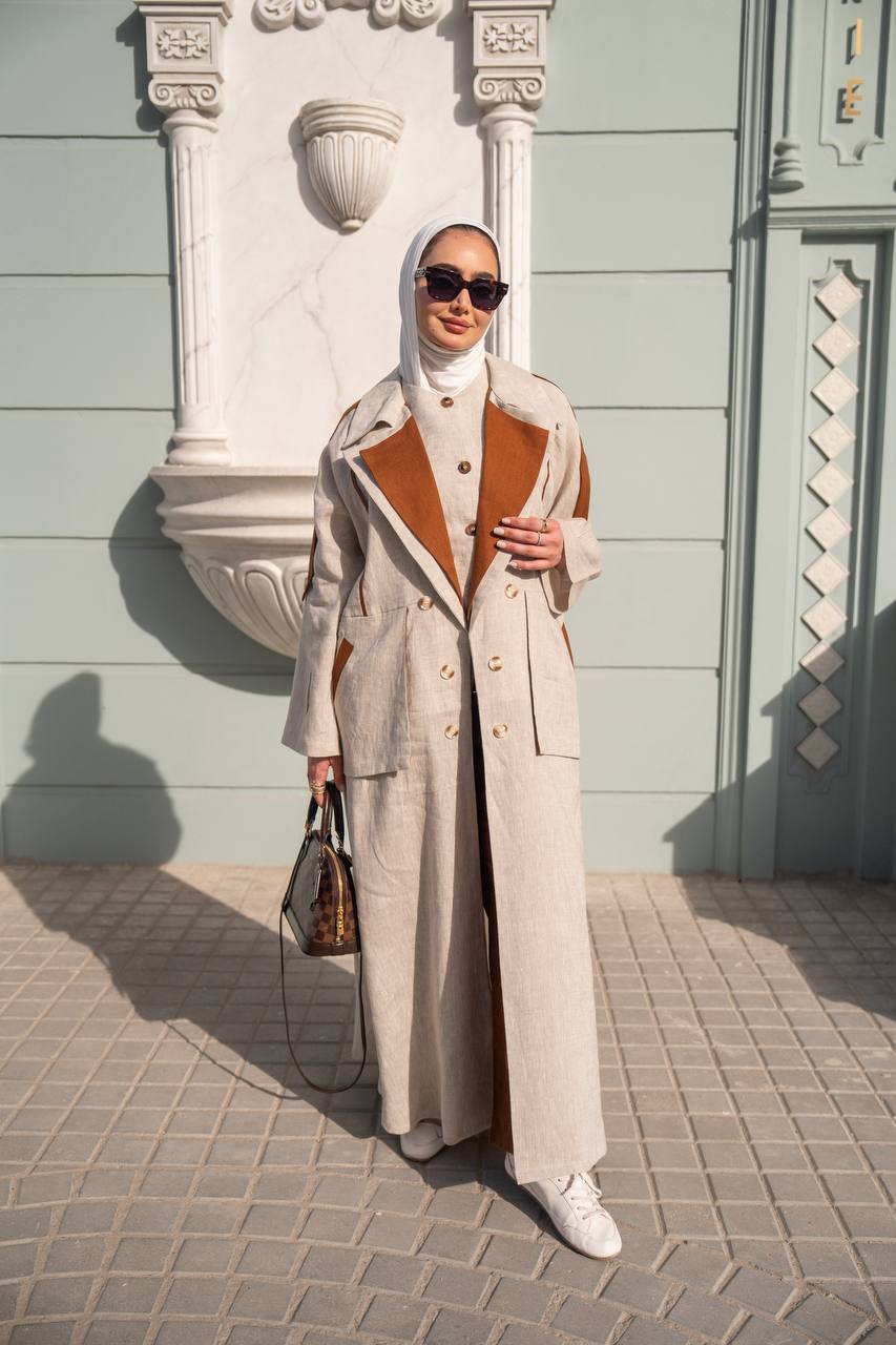 Beige linen trench coat. C:1089