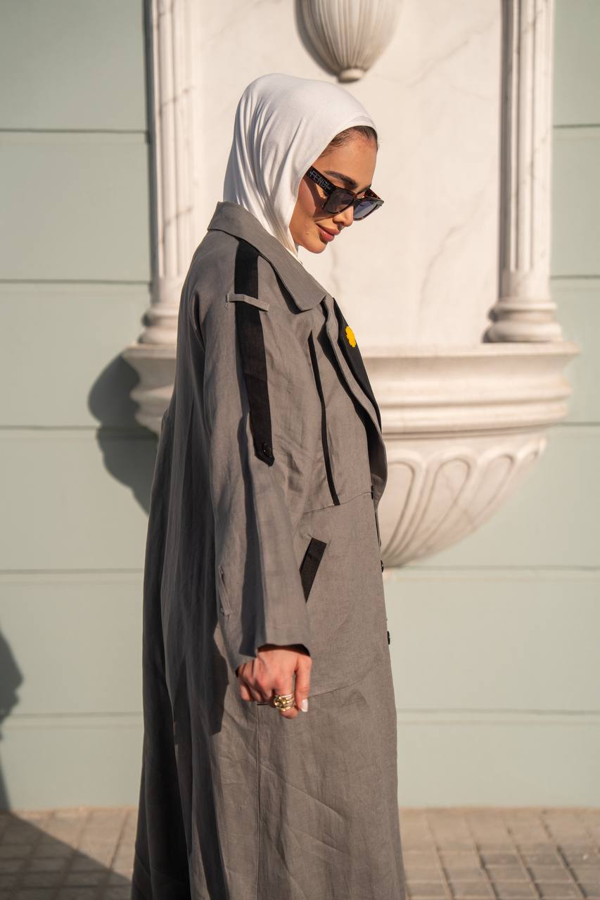 Gray trench coat linen. C:1089