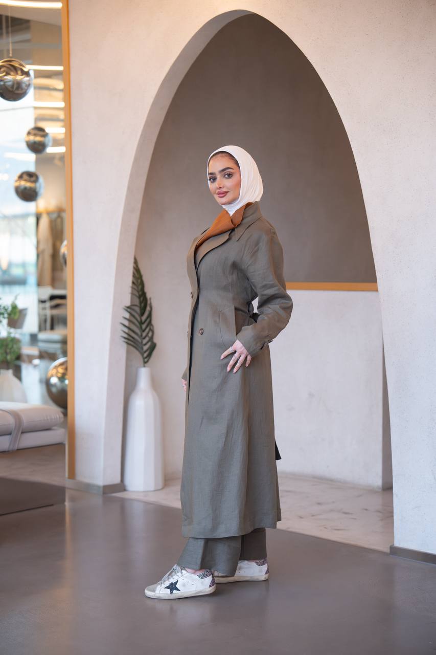 Olive color trench coat with inner set C:J1035 Set