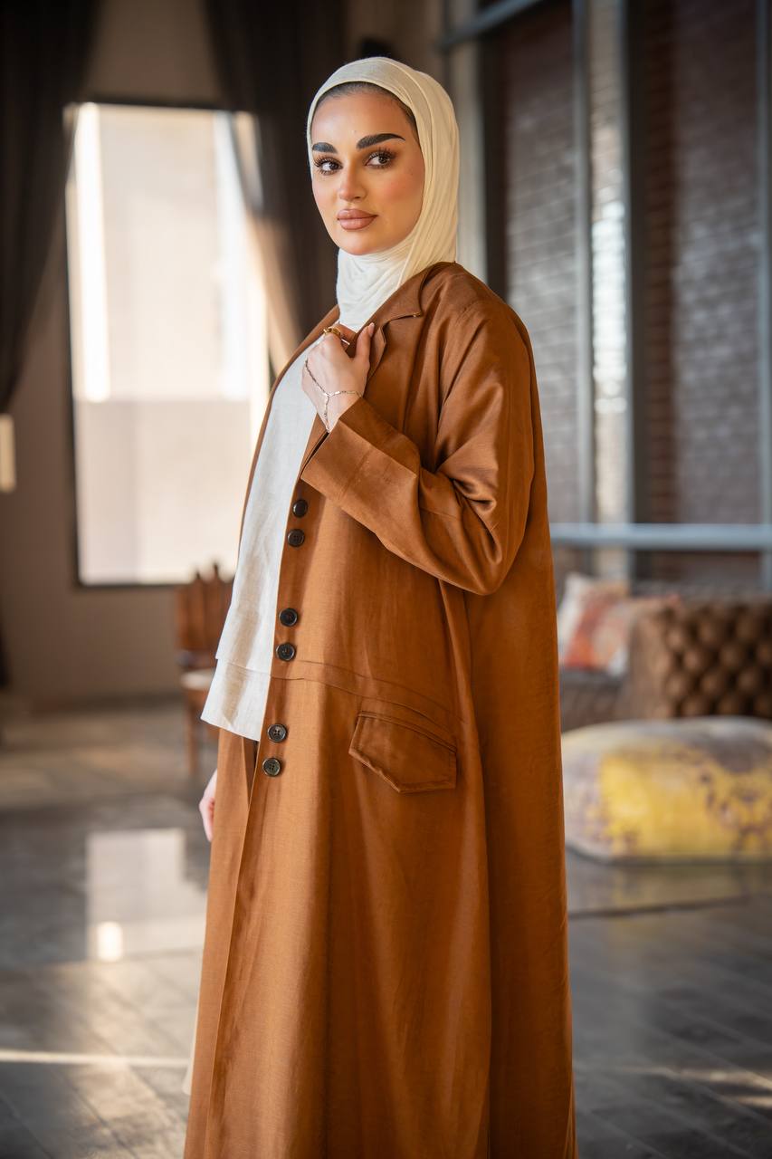 Camel vest and inner set, made of natural linen C:J1021 brown set