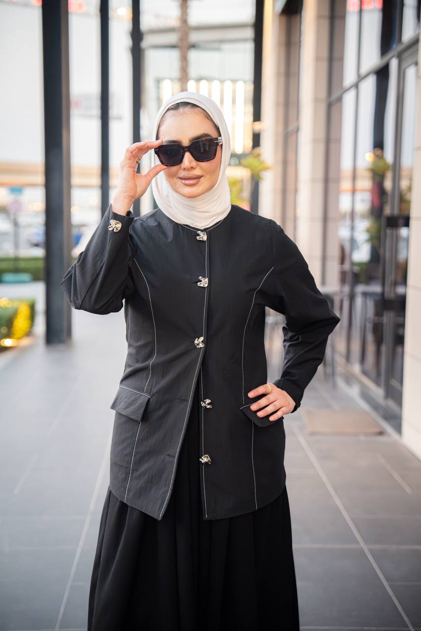 Black crepe dress and jacket set C:J1055