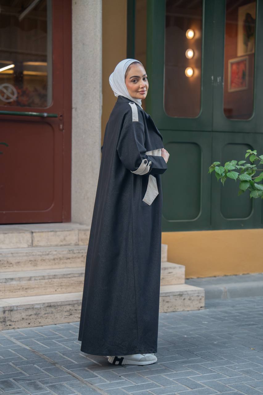 Black trench coat with beige details. C:1062 Black