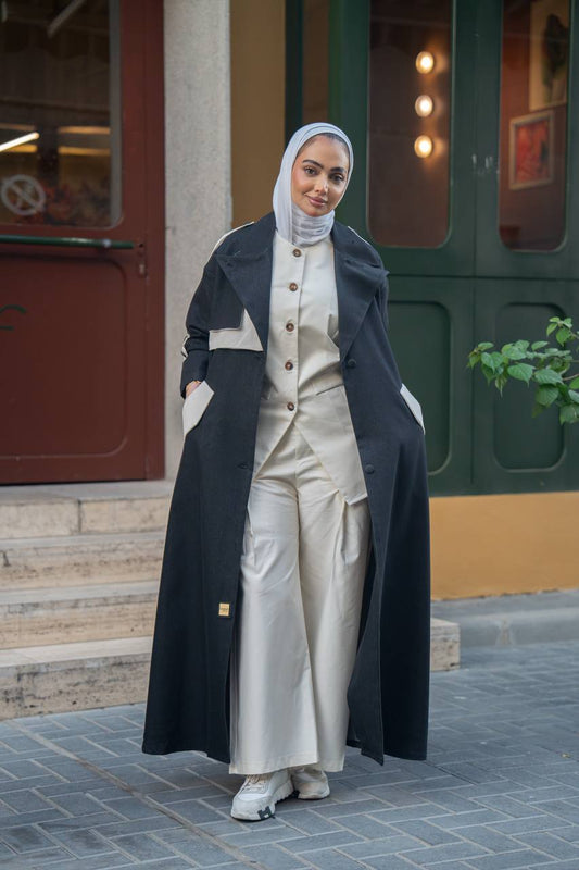 Black trench coat with underwear set. C:1062 Black set