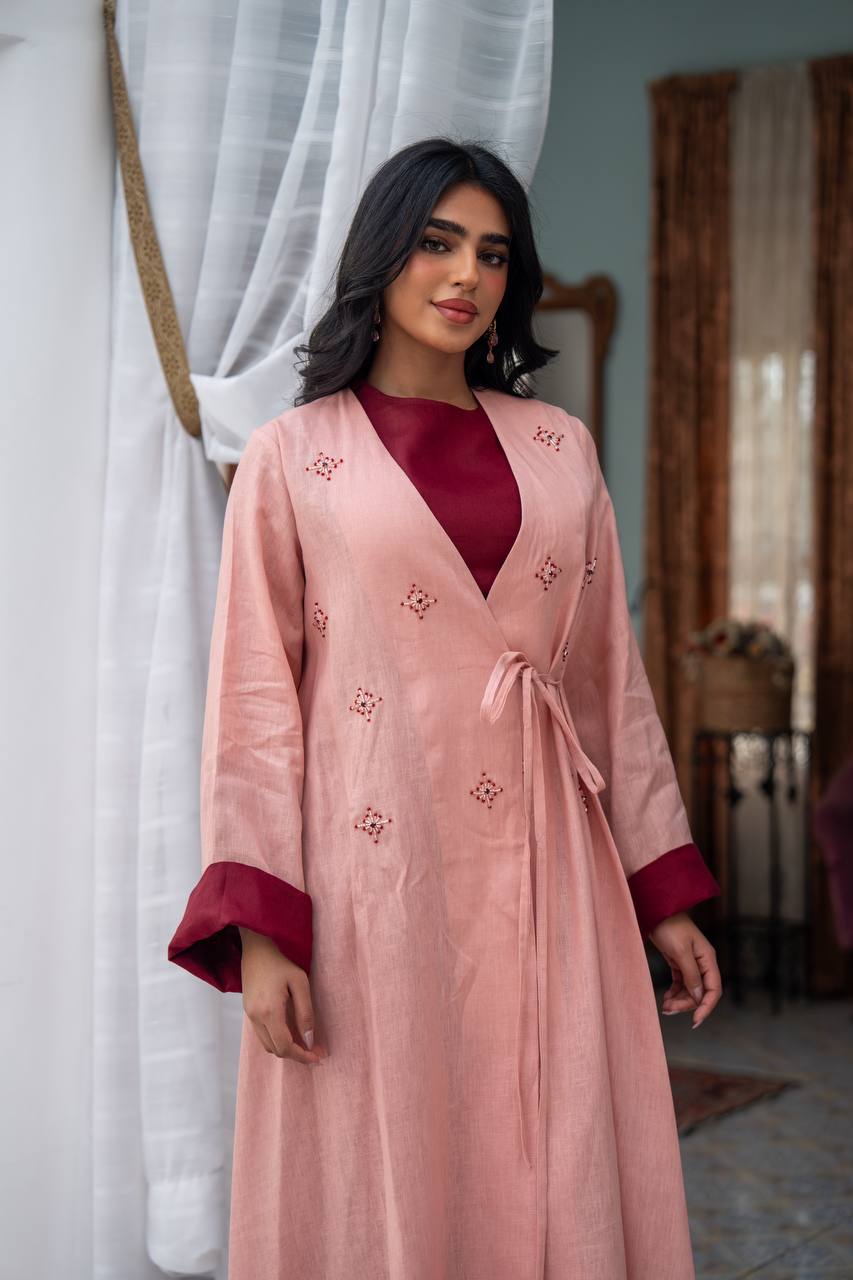 Light pink linen dress with hand-beading. C:J1083