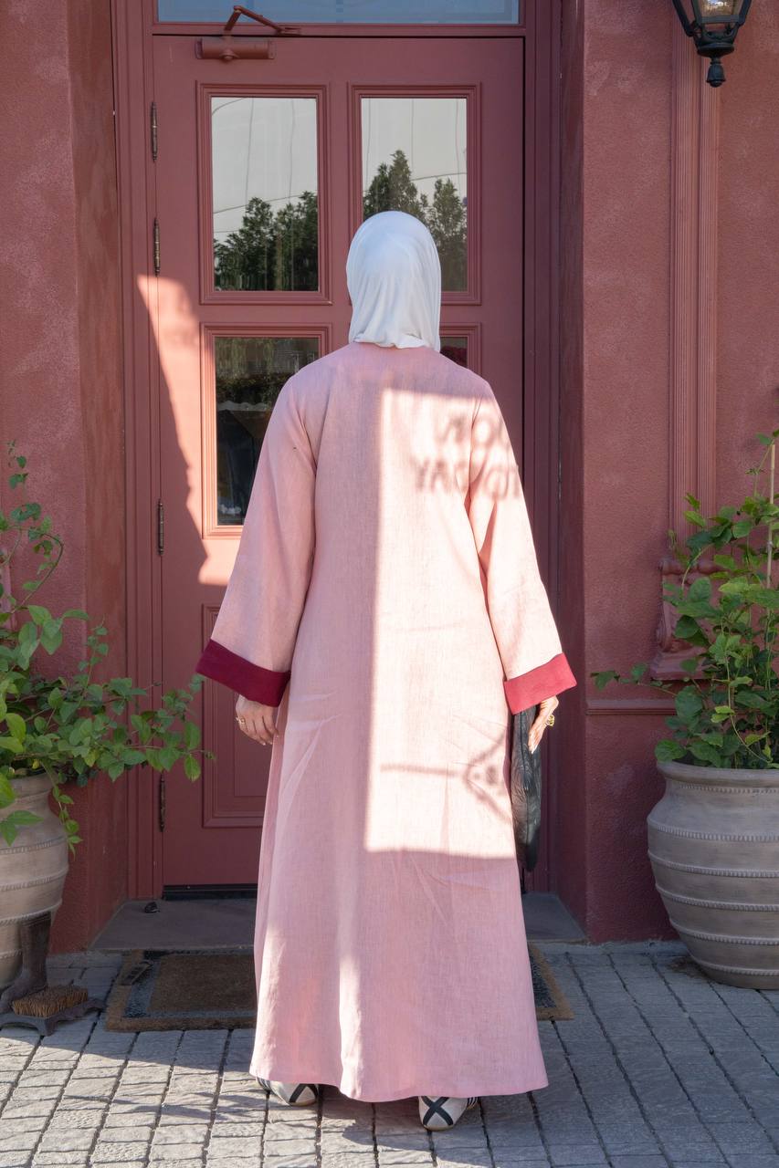 Light pink linen dress with hand-beading. C:J1083