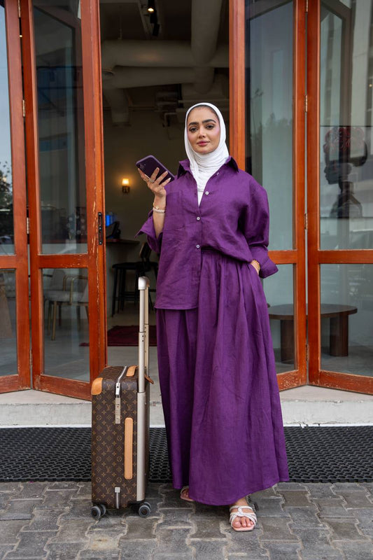 Shirt with skirt, linen in purple. C:1099