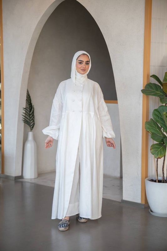فستان لينن باللون الابيض C:J1033 White