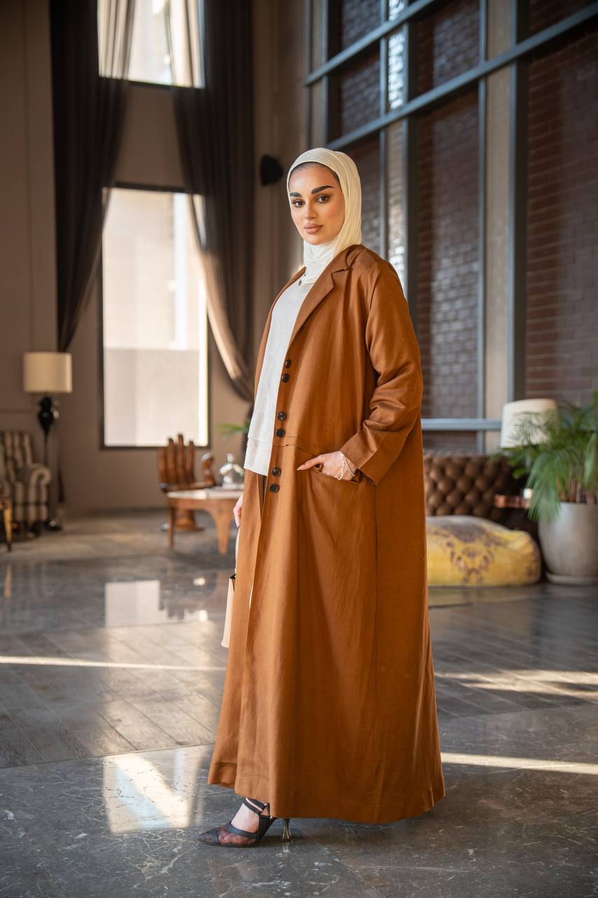 Camel vest and inner set, made of natural linen C:J1021 brown set