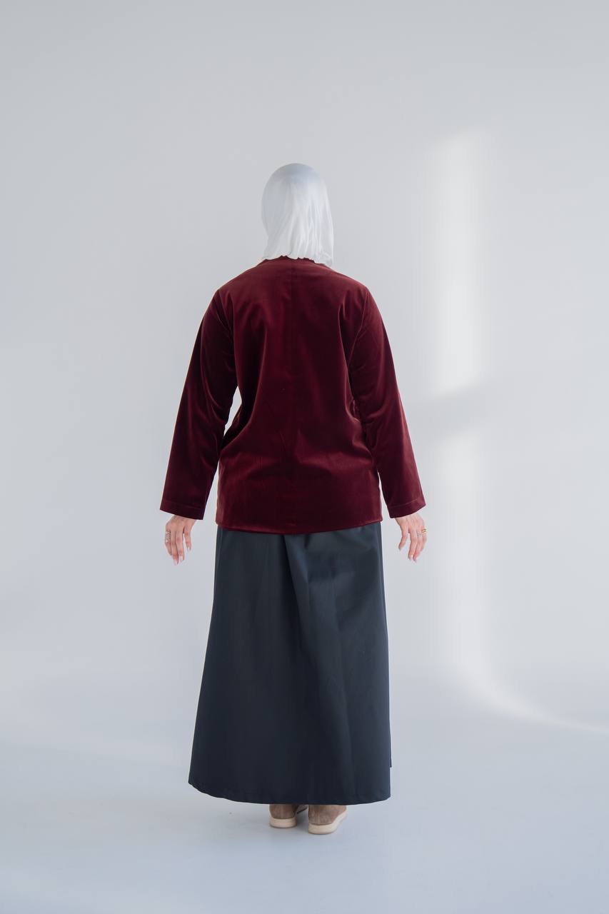 Burgundy velvet jacket set with trench coat skirt C:J1020 burgundy