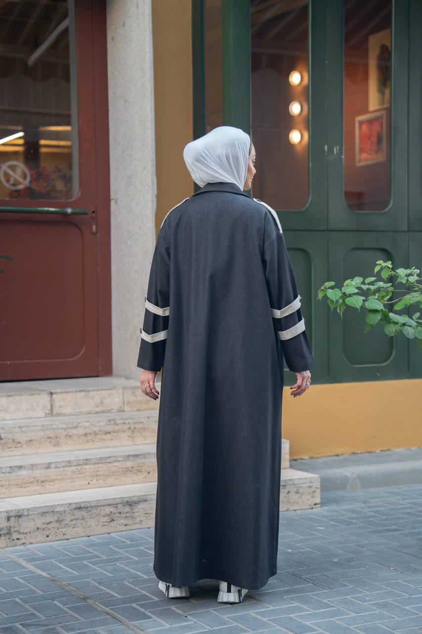 Black trench coat with beige details. C:1062 Black